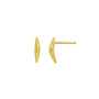 A pair of gold stud earrings with a curved design, presented against a white background.