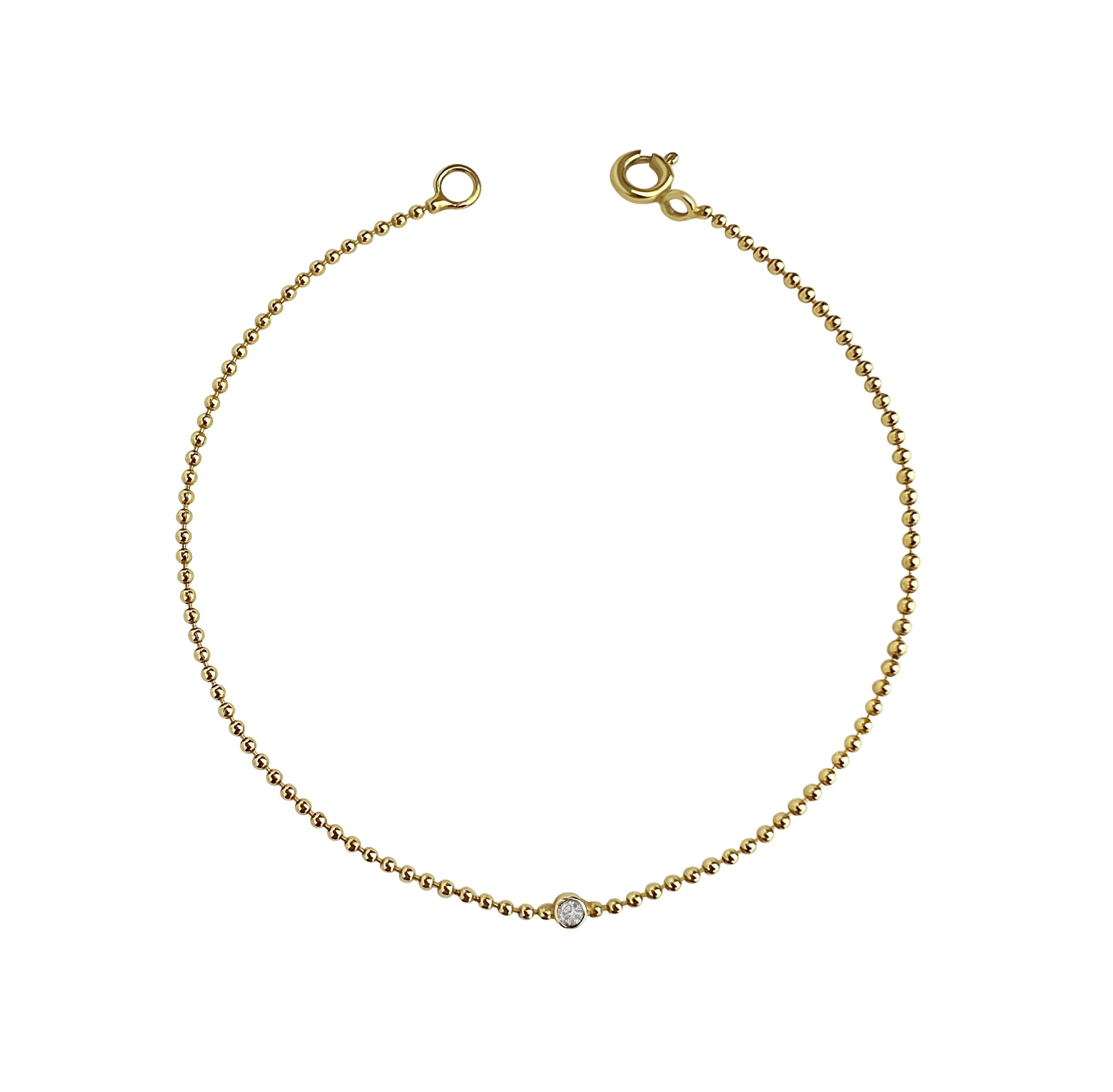 18k gold vermeil fine ball chain bracelet with a 2mm lab diamond 