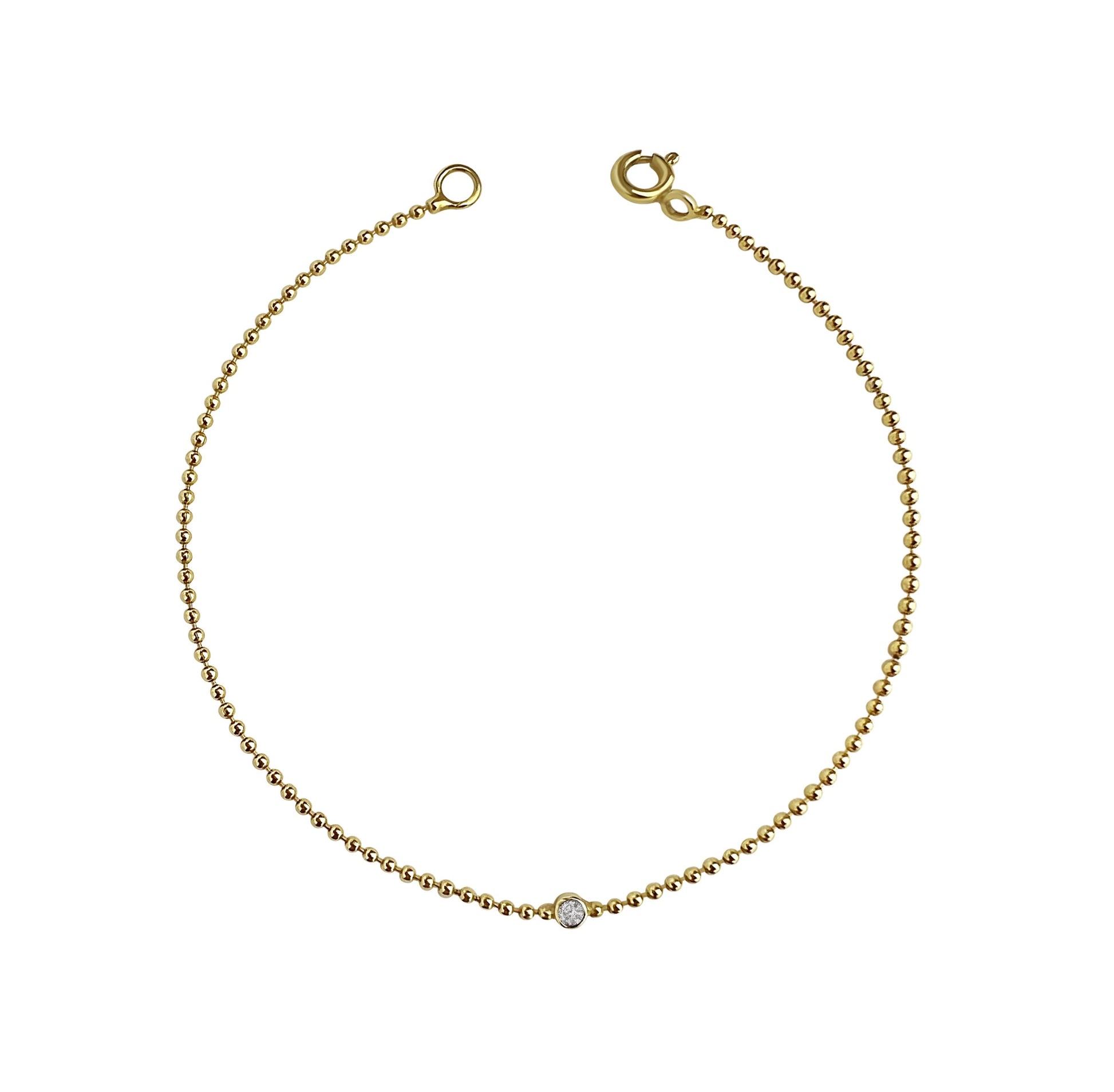 18k gold vermeil fine ball chain bracelet with a 2mm lab diamond 