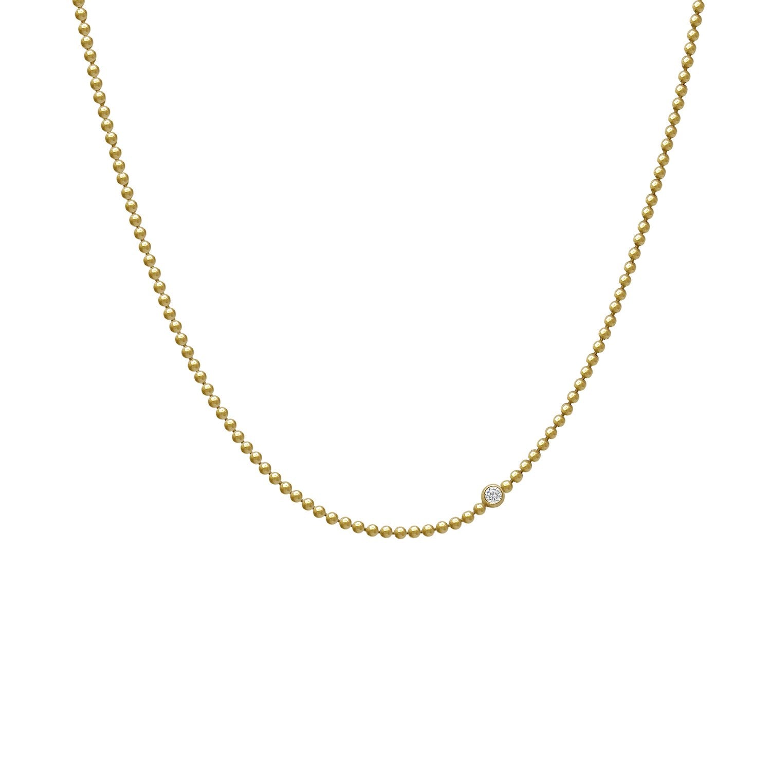 18k gold vermeil fine ball chain necklace with a 2mm lab diamond floating off centre