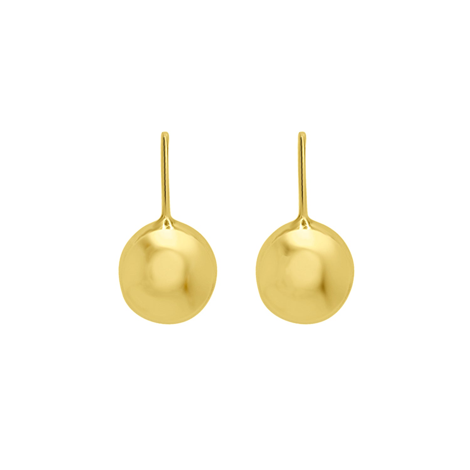 A pair of gold-colored spherical Orb earrings on a white background.