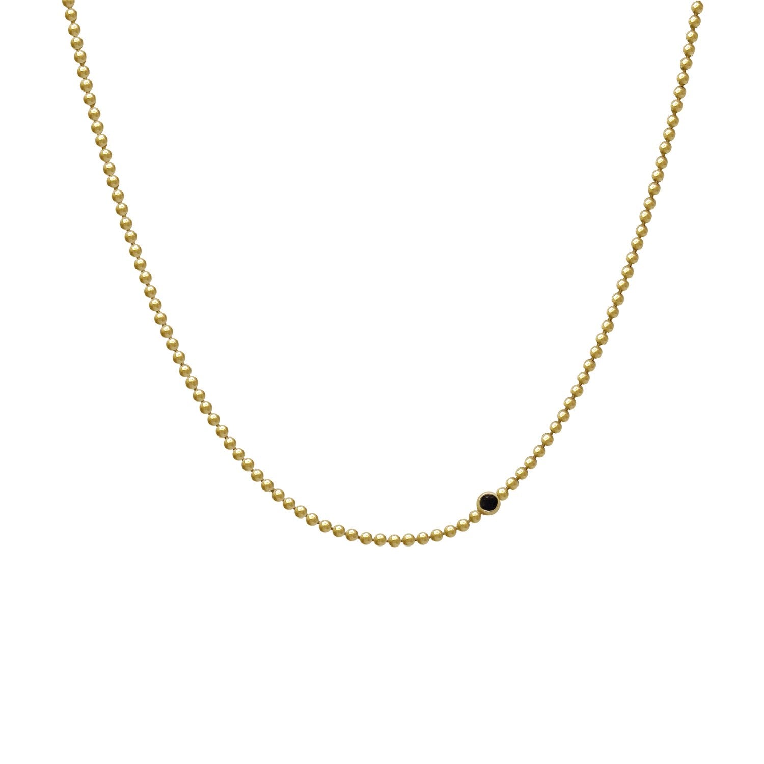 18k gold vermeil fine ball chain necklace with a 2mm black diamond floating off centre