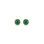 Agate green gemstone studs with gold bezel setting against white background
