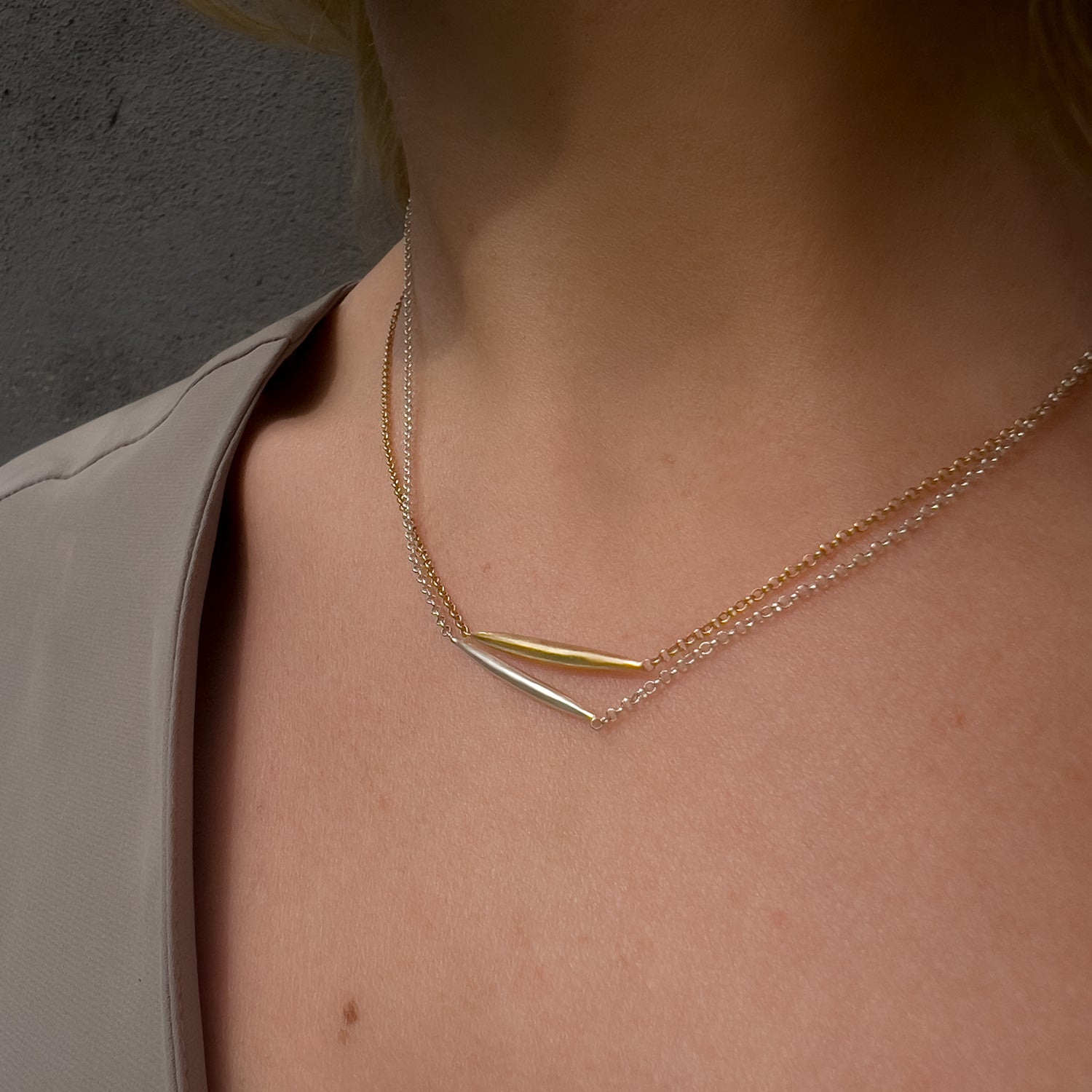 gold and silver bar necklaces