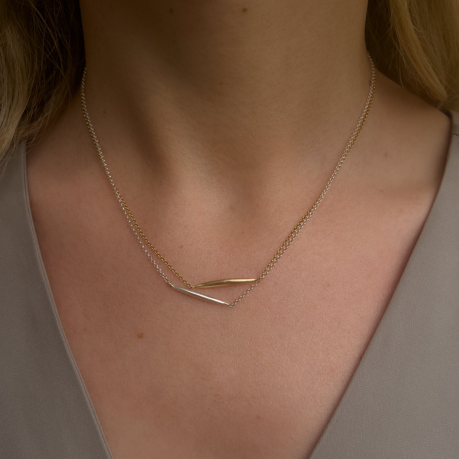 Gold and silver bar necklace