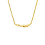 Gold necklace with spherical beads on a white background
