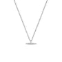 A silver bar necklace on a fine belcher chain with a tapered design, displayed against a white background.