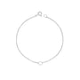 A sterling silver bracelet with a subtle everyday design, featuring a unique circular shape, consisting of a chain with two small circles connected by a link.