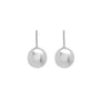 A pair of silver, spherical orb earrings on a white background.