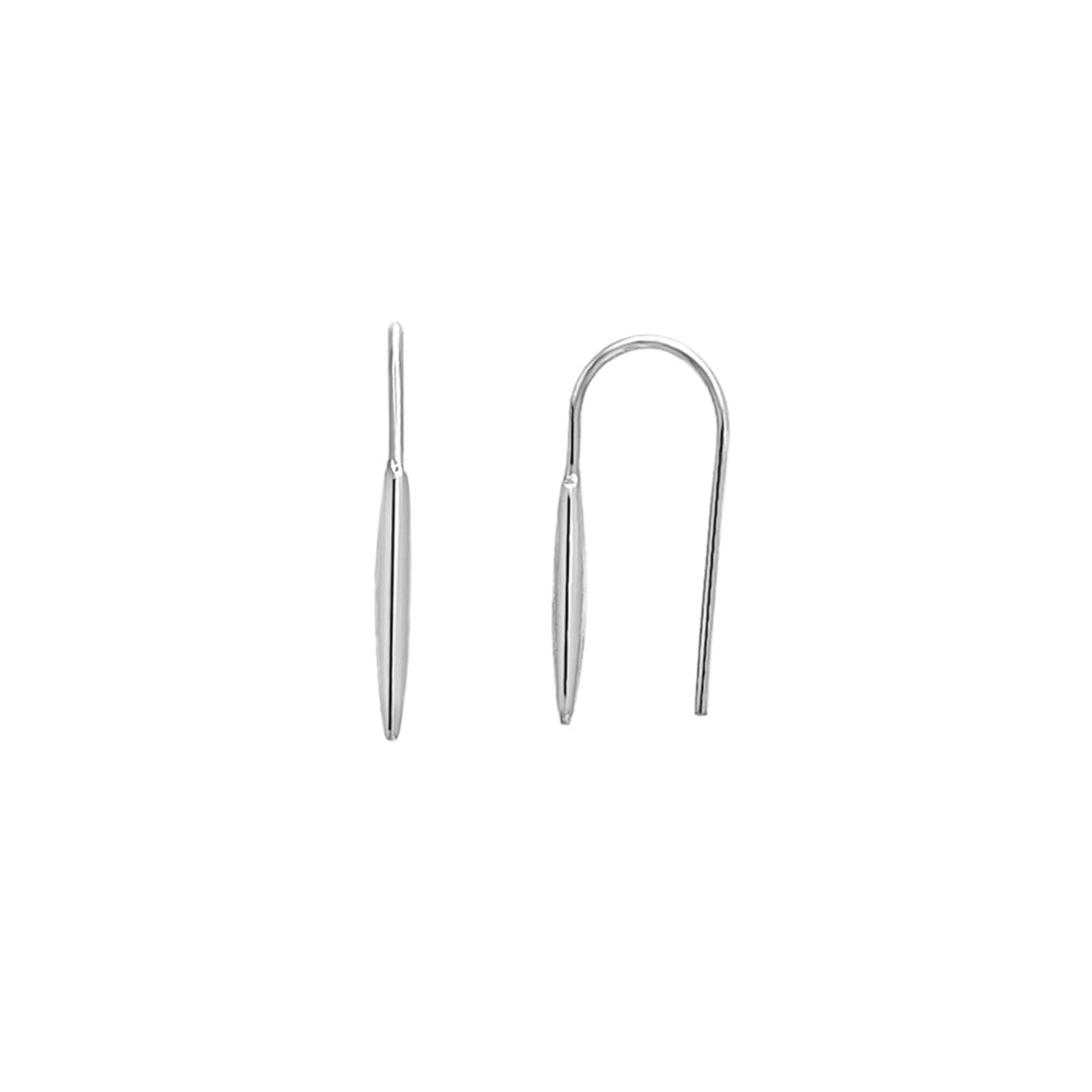 Pair of silver sleek earrings on a white background