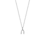 A sterling silver wishbone pendant necklace on a 1.3mm trace chain, displayed against a white background.