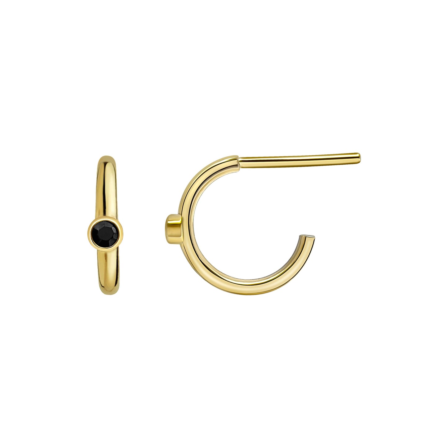 gold hoop with black sapphires