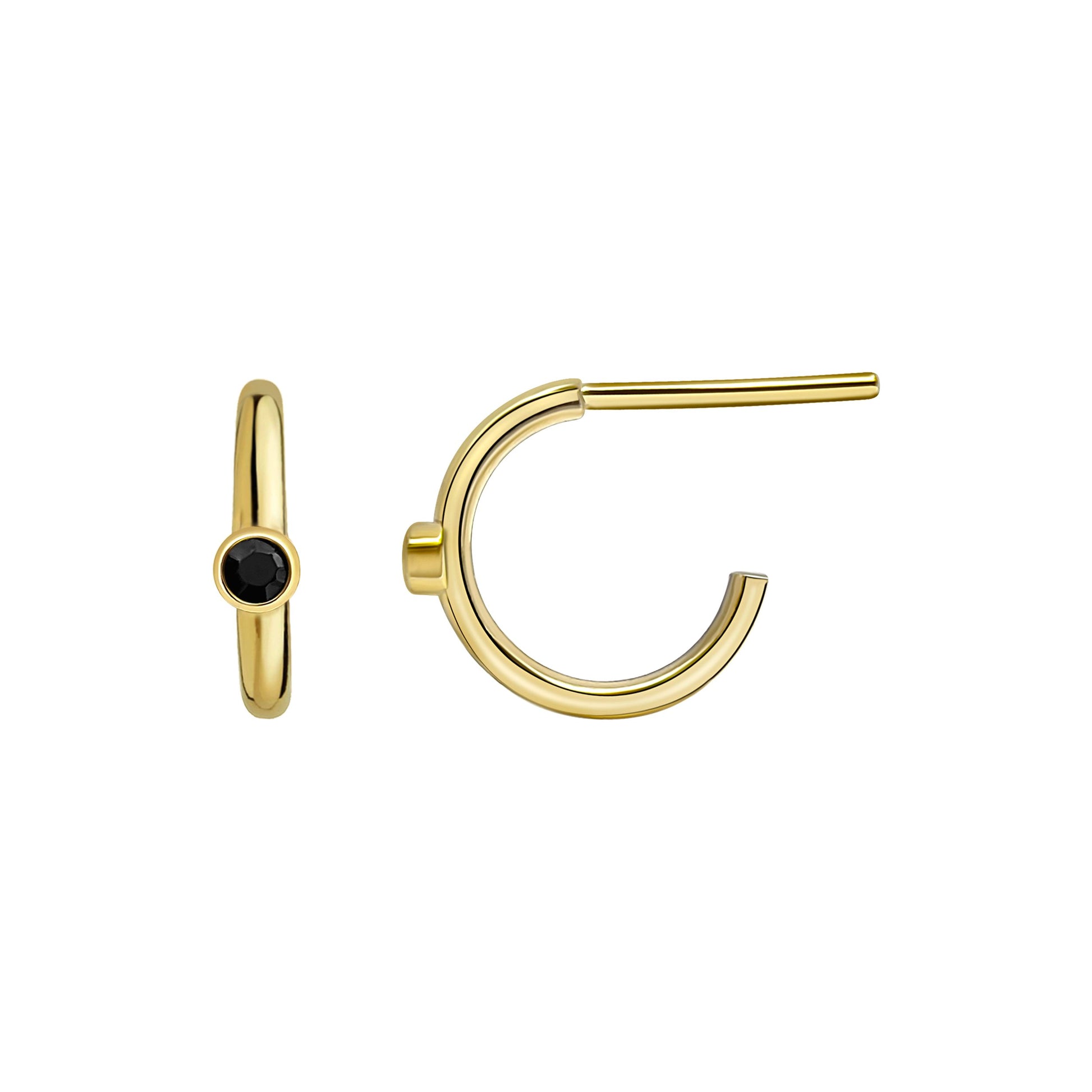 gold hoop with black sapphires