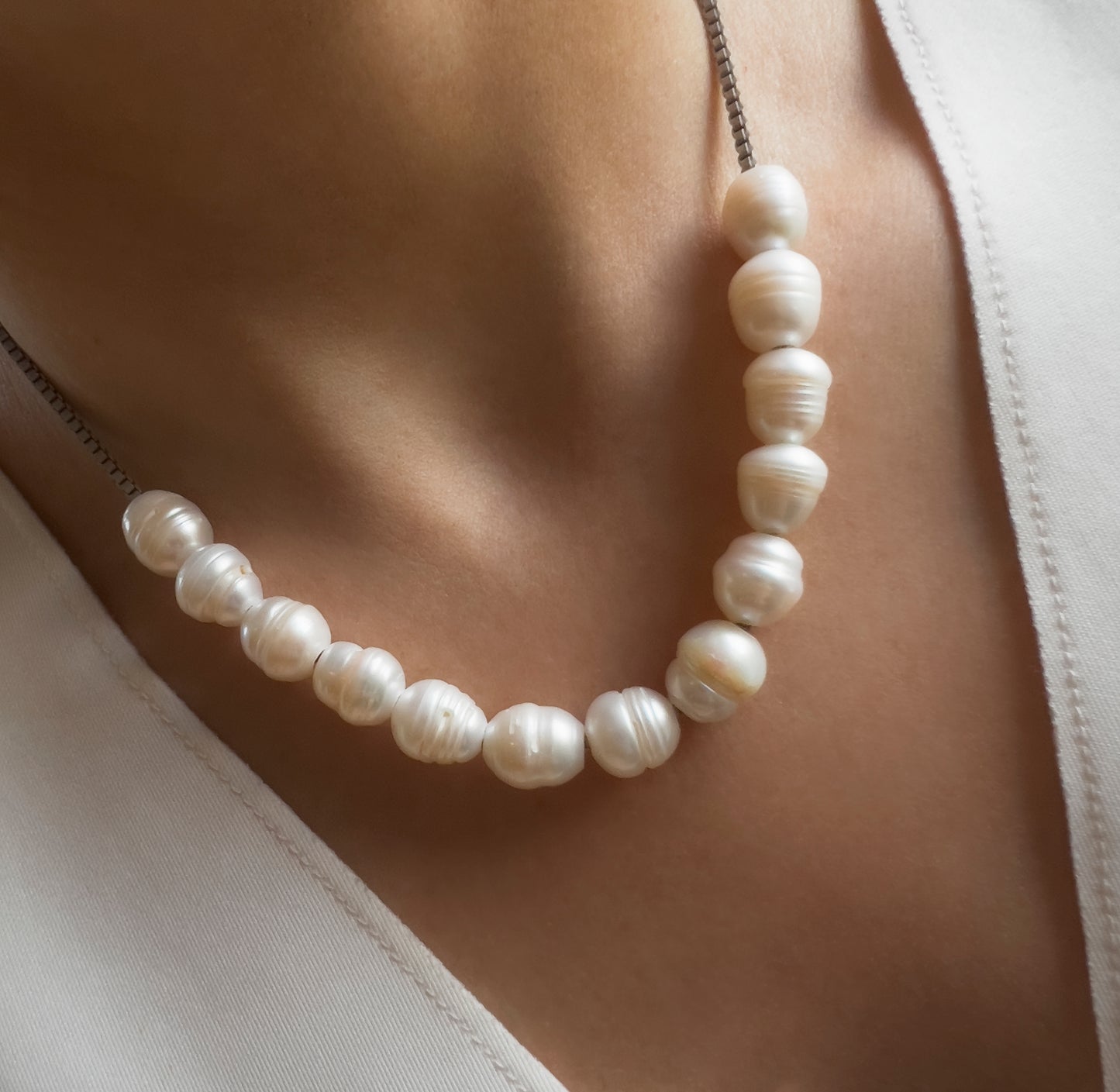 ivory freshwater pearl necklace on chain