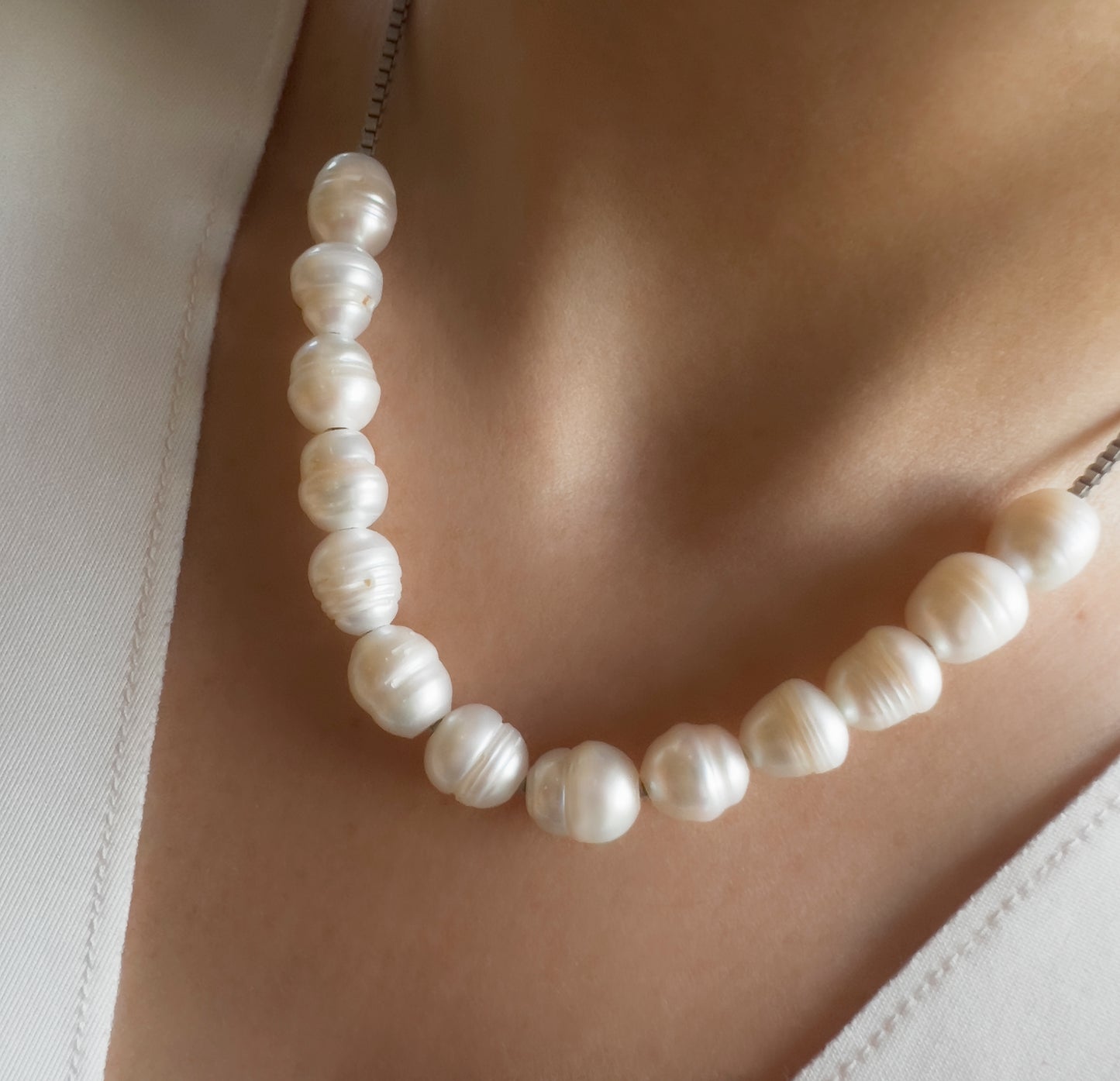 ivory freshwater pearl necklace on chain